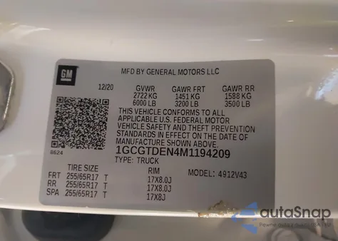 2021 Chevrolet Colorado 4Wd Long Box Z71 z USA, uszkodzony, nr VIN 1GCGTDEN4M1194209